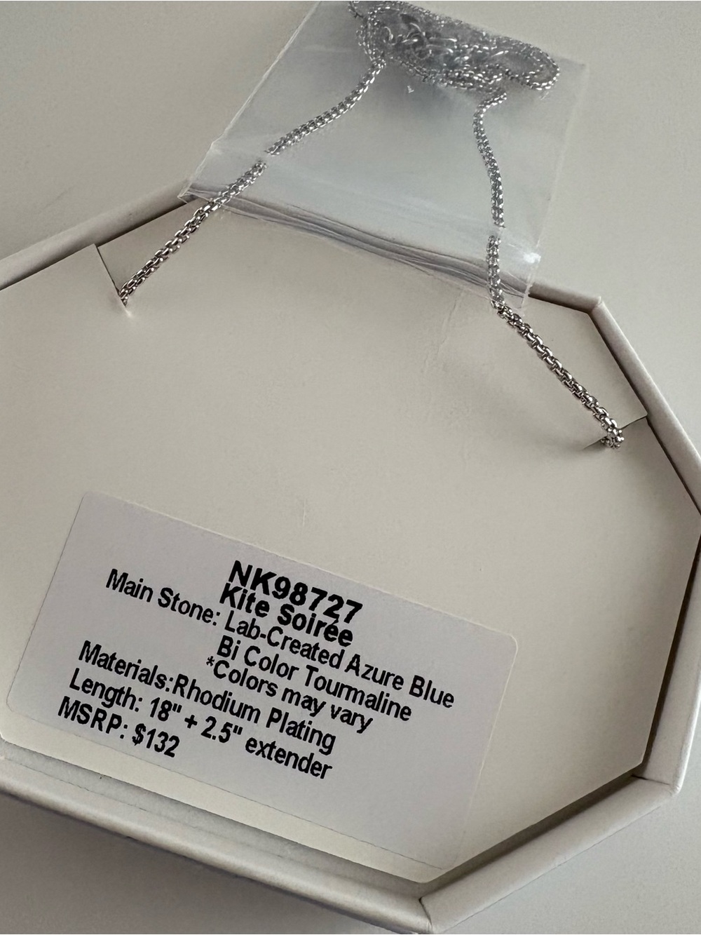 Bomb Party Kite Soirée Necklace NK98727 Azure Blue BiColor Tourmaline Rhodium - Picture 7 of 7